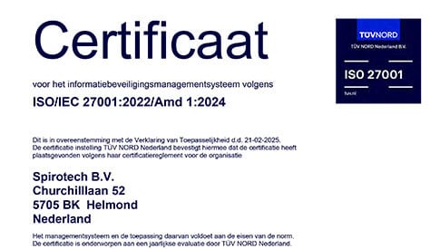 TUV Certificate ISO 27001 - Spirotech
